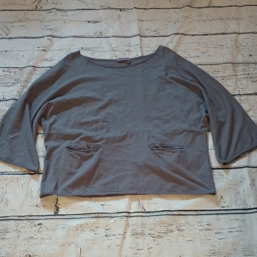 Fresh Produce Gray Cotton Boxy 3/4 Sleeve Top Shirt XS/S